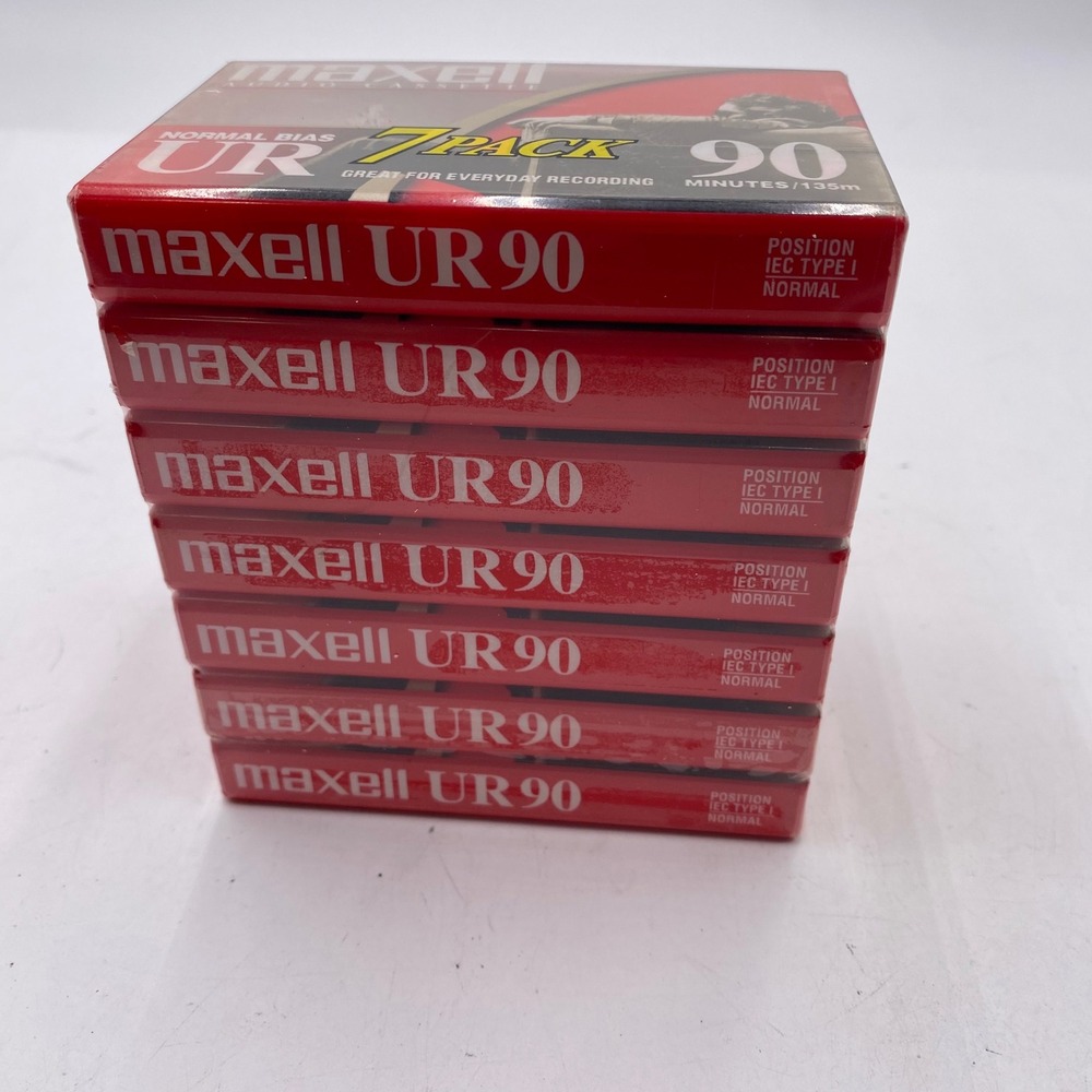 Maxell UR 90 Audio Cassette 7 Pack Normal Bias Type I 90 Min Blank Tape Red New